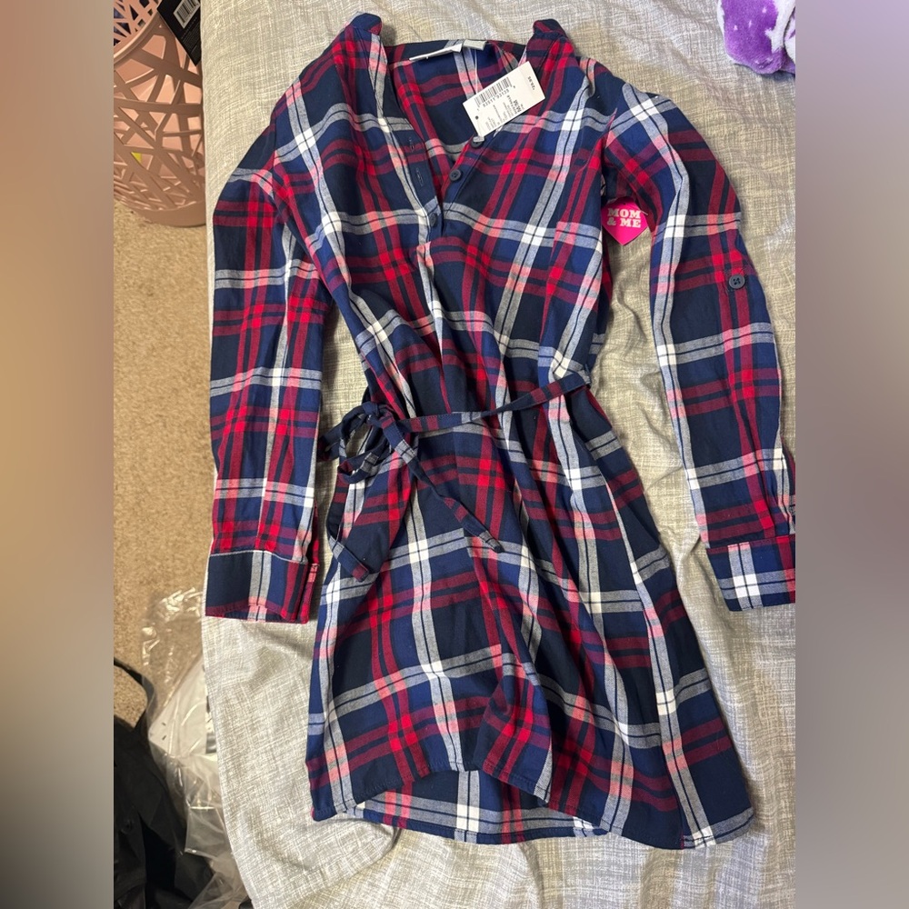 Place Girls Navy, Red & White Plaid Belted Shirt Dress